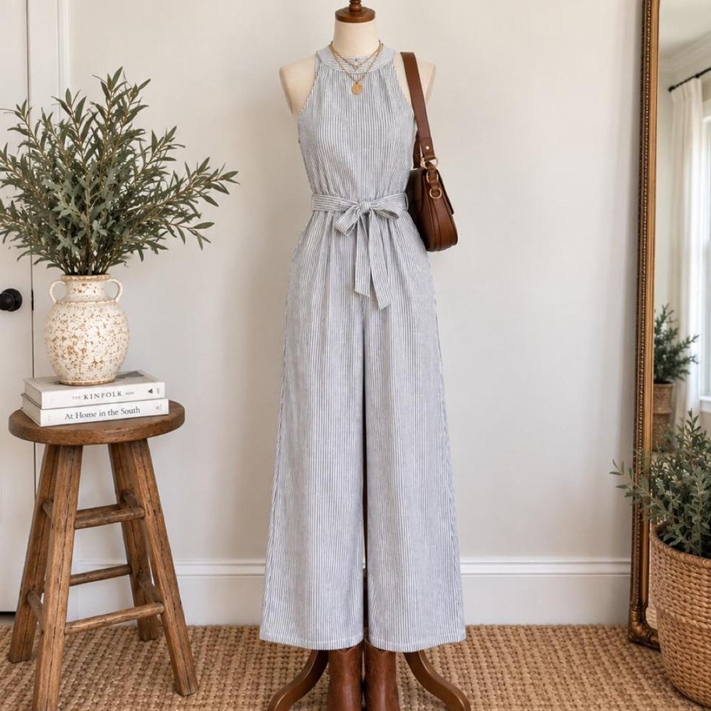 Monteau Los Angeles Striped Wide-Leg Jumpsuit – Size Small